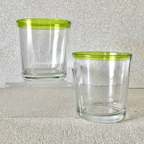 Rare Libbey Aruba Lime Neon Green Rim Rocks Glasses Tumblers 12 Oz - 2 Set VHTF - Picture 2 of 10
